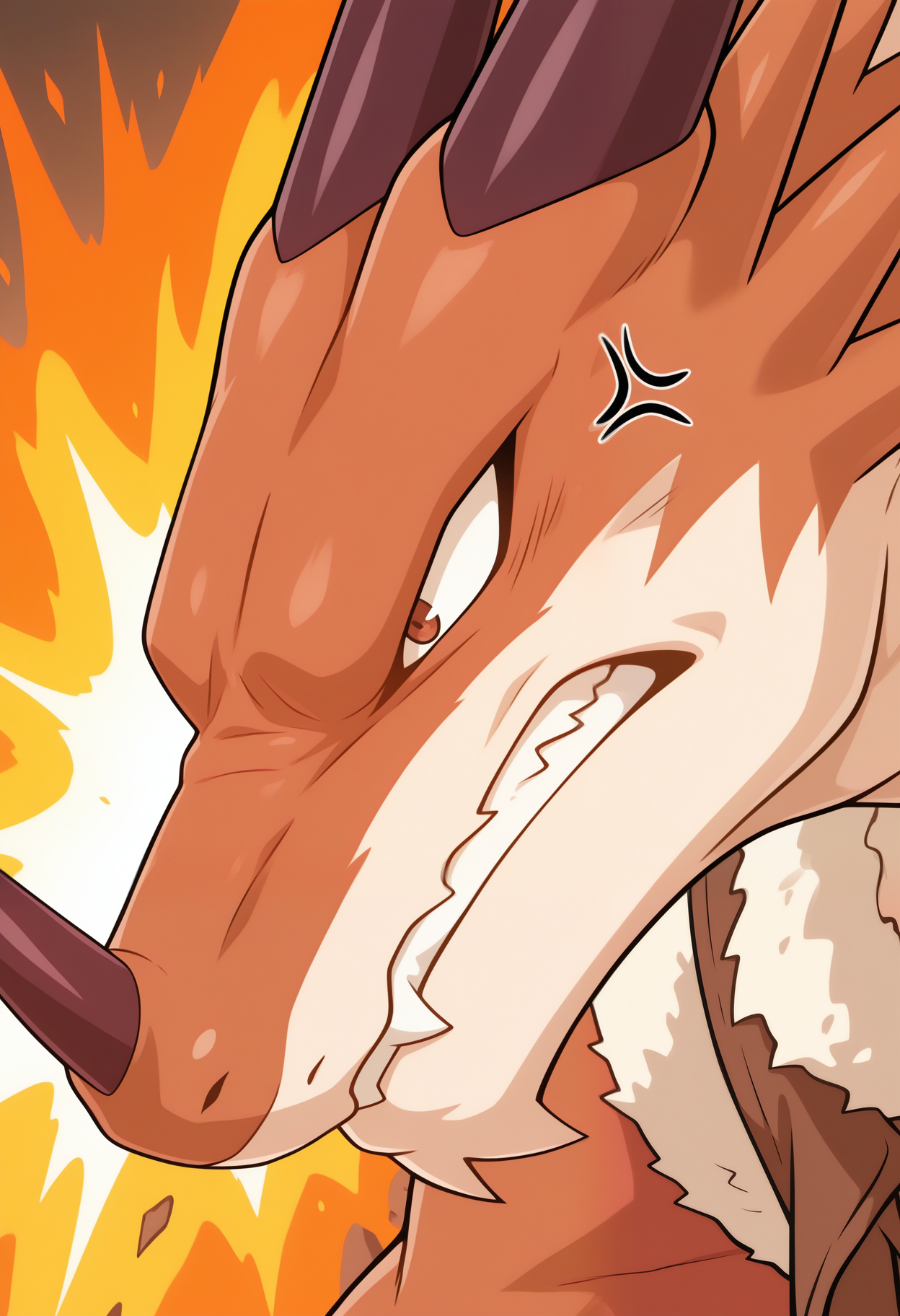 masterpiece,best quality,amazing quality, 1boy, solo, gr33d0, dragon, brown vest, close up, side angle, angry,