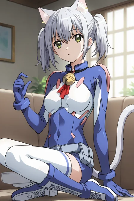 (blue bodysuit belt gloves white thighhighs boots:1.50), cpc-chaika, short hair, short twintails, bangs, sidelocks, grey hair, hair between eyes, green eyes, cat ears, cat tail, neck bell,
1girl, solo, skinny, (source_anime, score_9, score_8_up, score_8, score_7_up), score_7, score_6_up, score_6, score_5_up, score_5,
(horny:1.10),
(indoors:0.90),
(:1.20), (:1.20),
medium breasts
<lora:cpc-chaika-V01:0.90>