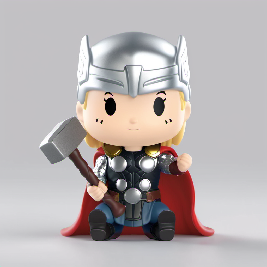 blind box style of Thor holding a hammer (sitting:1.3) on the ground,simple background, chibi, solo,(big head:1.2),small body,octane render, highly detailed, volumetric, dramatic lighting,pop, <lora:pop:1>