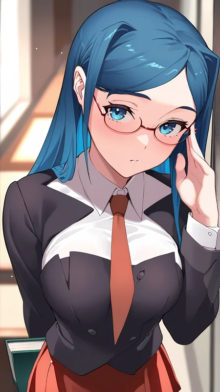 amazing quality,absurdres,best quality,masterpiece,highres,newest,detailed,detailed body,detailed face,masterpiece,best quality,solo,
ayane,1girl,solo,glasses,long hair,book,blue hair,school uniform,blue eyes,skirt,<lora:ayane:1>,