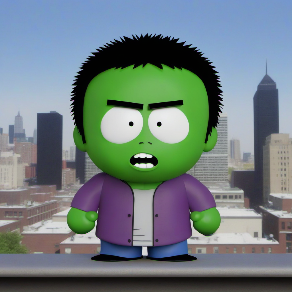 kenny as hulk, city background <lora:SouthPark3D1024-000315:0.8>