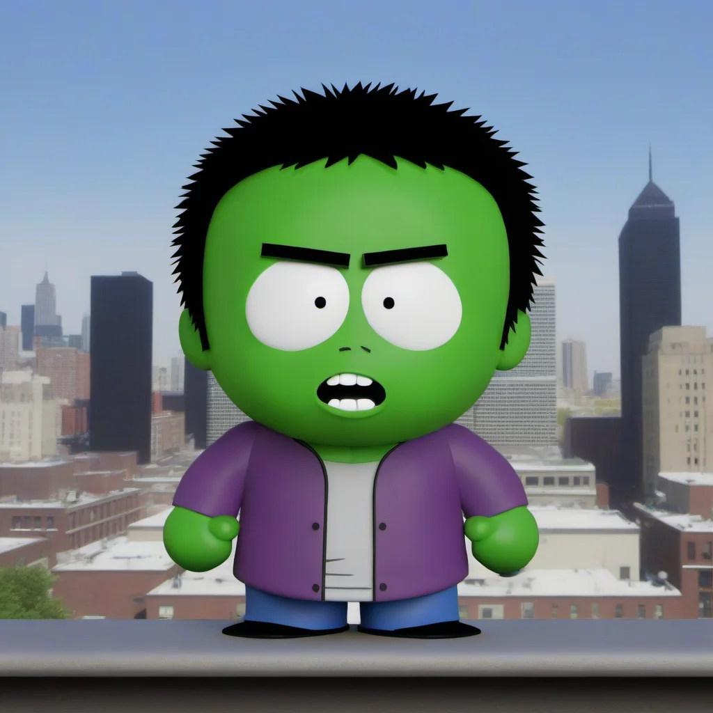 kenny as hulk, city background <lora:SouthPark3D1024-000315:0.8>