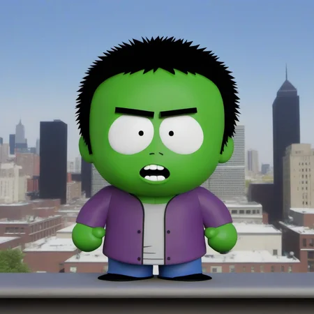 kenny as hulk, city background <lora:SouthPark3D1024-000315:0.8>