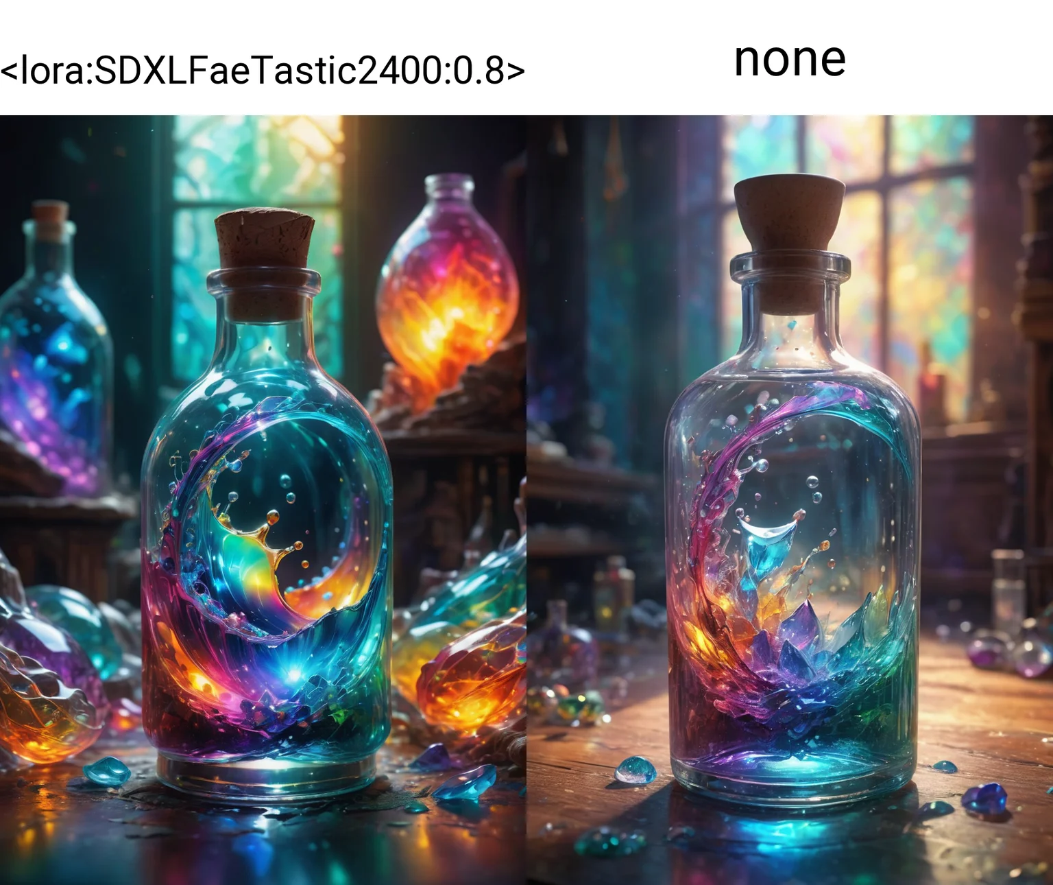 Delicate details, Splash art, The movie, (A cell bottle in a bottle ), cordialidad intricately detailed, fantastical, complementary colours, fantasy, concept art, 8k resolution blur background Vivid colors, Broken Glass effect, no background, stunning, something that even doesn't exist, mythical being, energy, molecular, textures, iridescent and luminescent scales, breathtaking beauty, pure perfection, divine presence, unforgettable, impressive, breathtaking beauty, Volumetric light, auras, rays, vivid colors reflects<lora:SDXLFaeTastic2400:0.8>