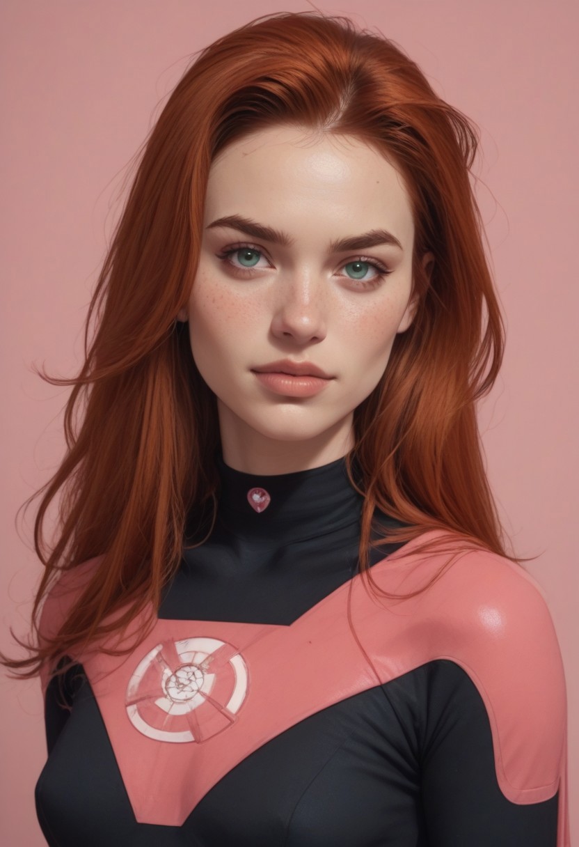 score_9, score_8_up, score_7_up, Expressiveh, Comistyle, commix style, 
BREAK
young woman, solo, green eyes, body freckles, detailed face, light smile, freckles, blush, eyeliner, black eye shadow, choker, voluminous hair, spiky hair,ginger red hair, colored highlights, superhero suit
BREAK
