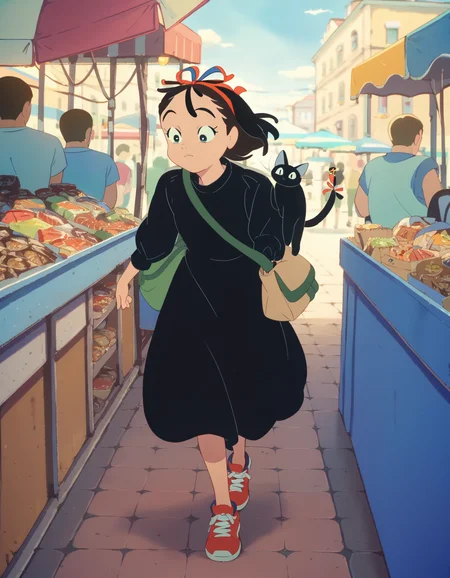 score_9, score_8_up, score_7_up, source_anime, <lora:kikimac-ponyxl-000009:0.9> 1girl, solo, kikimac, hair ribbon, black dress, dress, bag, sneakers, red footwear,
cat, grocery bag