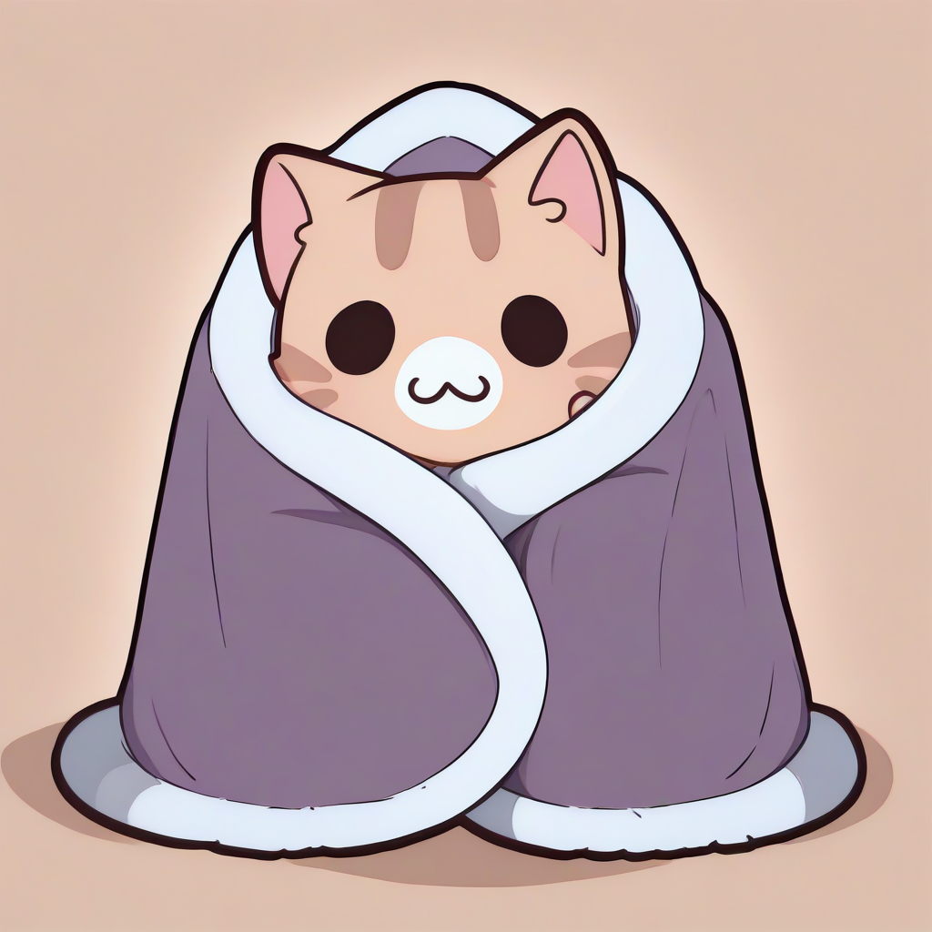 masterpiece, best quality, newest, absurdres, highres, blanket, chibi, under covers, <lora:CozyBlanket_illusXL_Incrs_v1:1>,  <lora:discord_nekonekonekone_illustriousXL:1> animal focus, no humans, n3koemoji, cat, :3,