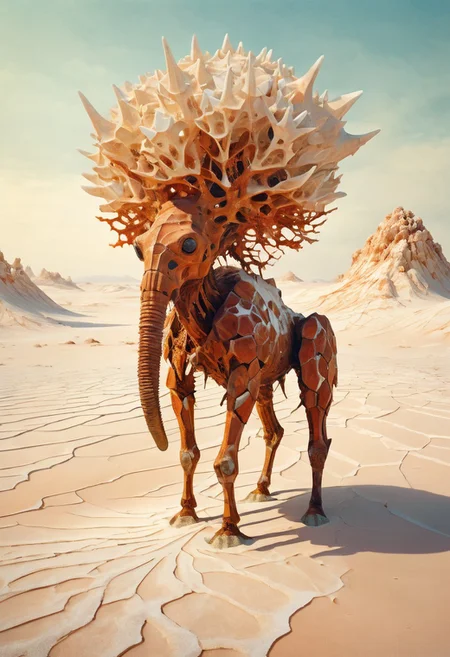 white desert oasis, salty earth, hyper detailed, rusty, striking, animalistic, bite-sized, by Floris van Schooten and by richard avedon, famous artwork inspired by (beeple:1.3) and (cliff nielsen:1.4), crystalline, fractal art, fantasy style, this peculiar life form, the "inquisitive plerkblortz" hides in the gnarling dense crystal jungles of the puffalorpled exoplanet "gazorpazorp secundus", covered in a metallic exoskeleton it ambushes its prey with (long crystalline appendages:1.4), dark, shadows, black, shadow hues, highly artistic, highly painterly, harmonic colors, expressive, ultimate aesthetic level, visible brushstrokes, masterclass artistry, vibrant energy, apocalyptic mood, atmospheric haze and dense fog, strong winds, highly aesthetic, otherworldly, limited palette, faded colors, washed out colors, extremely dark, extremely low key lighting, dark shadows, perfect composition, full panoramic shot