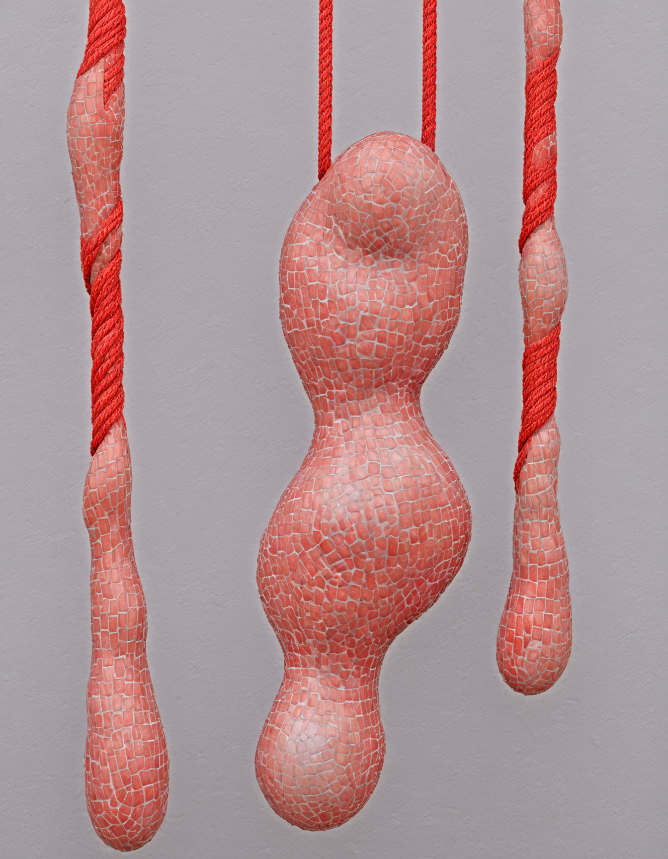 colored skin, nude, red rope, grey background, wet,Keresztes,,
