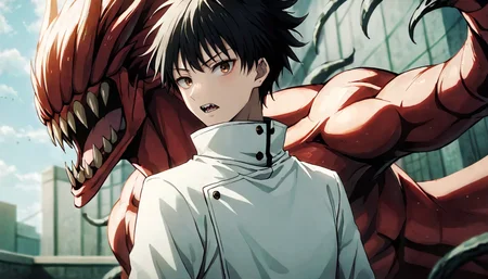 photograph cinematic photo,
jk3, jujutsu kaisen, 1boy, black hair, monster, high collar, sharp teeth, white jacket, upper body, open mouth, short hair, looking at viewer, long sleeves, male focus, blurry background, bangs, standing, closed mouth, colored skin, brown eyes, demon, tongue, school uniform
(dutch angles:1.3)
<lora:Jujutsu-Kaisen:.7>, 50mm . cinematic 4k epic detailed 4k epic detailed photograph shot on kodak detailed cinematic hbo dark moody, 35mm photo, grainy, vignette, vintage, Kodachrome, Lomography, stained, highly detailed, found footage