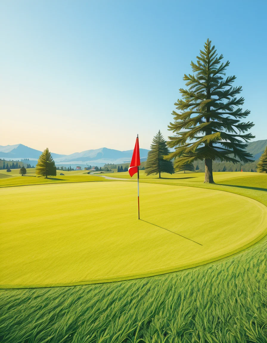A beautifully maintained golf green in the golden light of late afternoon. The smooth, vibrant green grass is perfectly trimmed, with subtle undulations adding depth to the putting surface. A bright red flag flutters gently atop a sleek white pin, marking the hole at the center of the green. Surrounding the green, a soft fringe of slightly longer grass transitions into the rolling fairway, which stretches toward the horizon. In the background, tall pine trees cast long shadows, and a tranquil water hazard reflects the warm hues of the sky. The atmosphere is calm and inviting, capturing the essence of a perfect golfing moment.
<lora:SDXLFaeTastic2400:0.4> <lora:extremely_detailed:0.4> extremely detailed, <lora:golf_c0urs3-ill:1>,golf c0urs3, Masterpiece,best quality,hi res,8k,hi res,8k,award winning,(sharp focus, intricate, highly detailed),