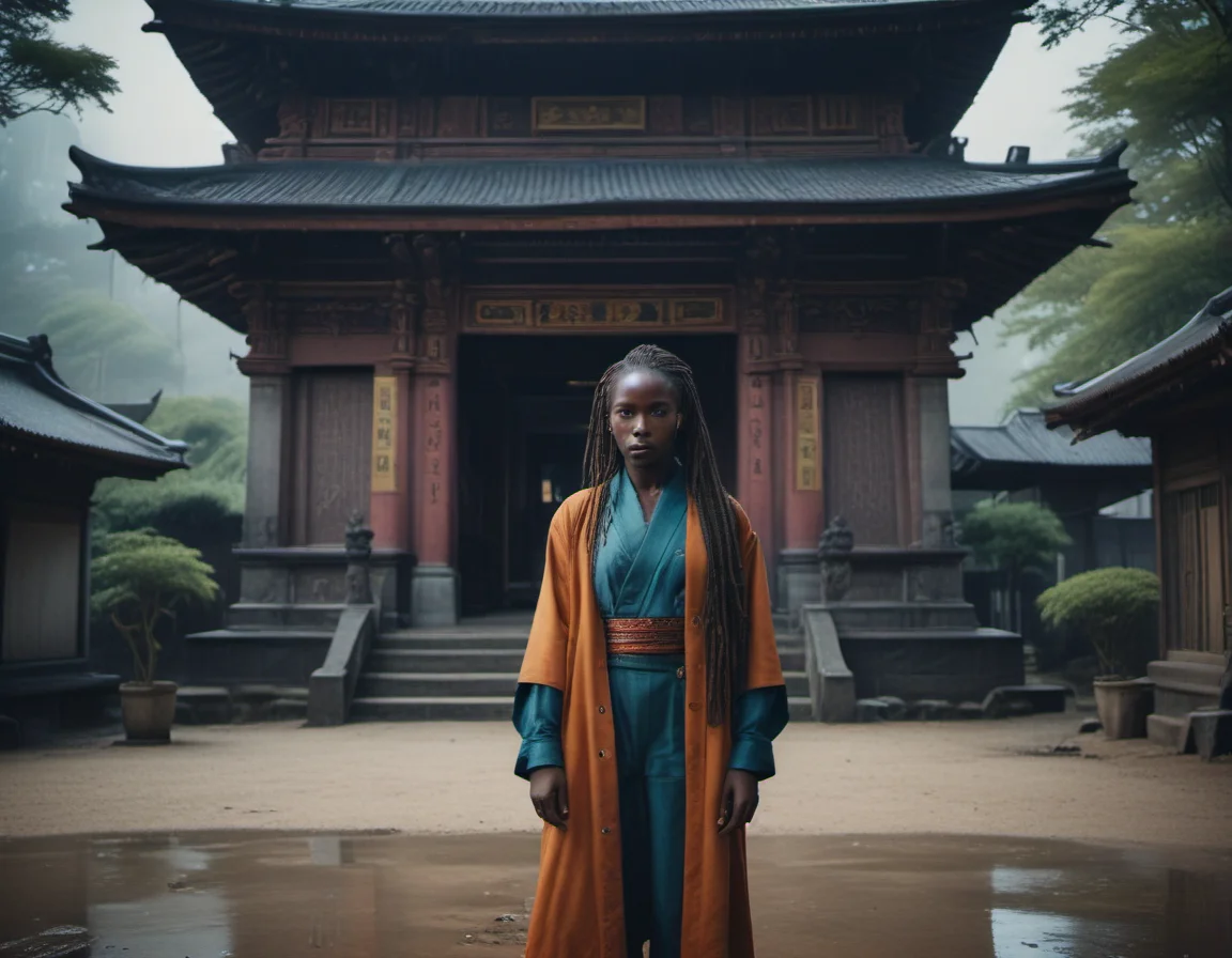 cinematic still japan2019 kenyan girl in front of a temple with torri . emotional, harmonious, vignette, 4k epic detailed, shot on kodak, 35mm photo, sharp focus, high budget, cinemascope, moody, epic, gorgeous, film grain, grainy, japan2019 kenyan girl in front of a temple with torri, cinematic light, gorgeous, atmosphere, glowing, perfect, detailed, intricate, dynamic, shiny, highly saturated colors, sunny, color, extremely, focused, beautiful, symmetry, great composition, sharp focus, clear quality, very inspirational,, fancy,,, dramatic, classic, fine, epic