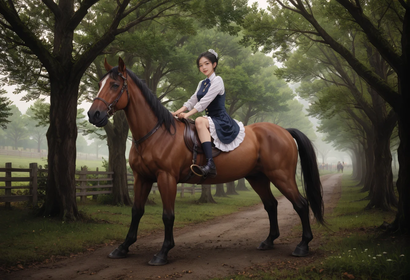,ruanyi0955,tree,outdoors,
multiple girls,horseback riding,horse,looking at viewer,<lora:0955 wide road_v1_pony:0.7>, score_9,score_8_up,score_7_up,,8k,1girl,solo,,