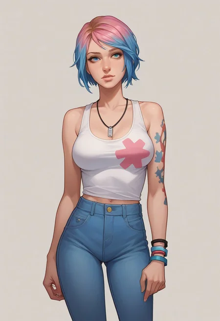 score_9, score_8_up, score_7_up,1girl, large breasts, chloe Price, standing cowboy shot, simple background,Casgas,