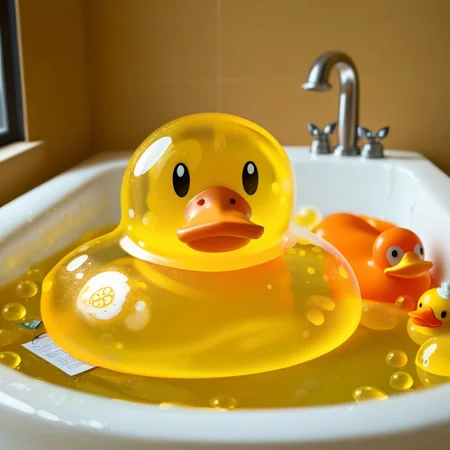 {1duck, 1 bath duck made out of slime, (slime duck:1.5), (yellow slime body:2), (orange slime beak:2), (glossy black eyes:1.5), translucent slime duck, transparent slime duck}
hud_sp_bth, flower, petals, water, bath, in an elegant bath tub, bubbles made out of slime, slimes hiding in the bath bubbles, bubble bath, perspective from inside tub, prespective from inside bath, lots of frothy bubbles, 
everything made of slime, No simple background,
((translucent slime)), ((transparent slime)), (bioluminescent slime), sl1m3d, slime, slime-morph, saturated colors, no humans, no people, no man, no woman,