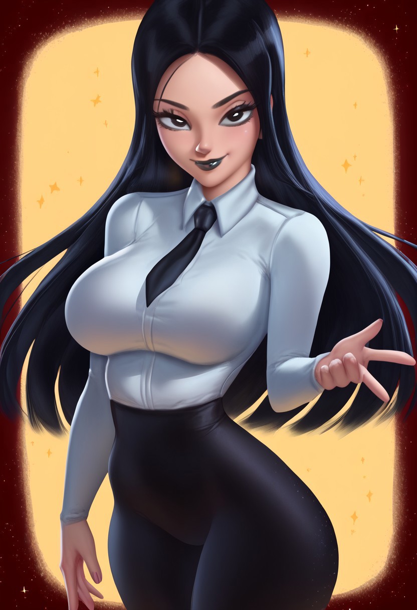 score_9, score_8_up, score_7_up, score_6_up, score_5_up, score_4_up, source_anime, <lora:confetti-extract- ponyxl:0.85>, detailed eyes, easynegative, rating_explicit, Expressiveh, 1girl, solo, ceo, luna, long hair, large breasts, black hair, parted bangs, hair intakes, black eyes,  mature woman, curvy,  Big breasts, lips, black lipstick, smiling to viewer, grinning, smug face, 1zh4rdr4ws,IzharDraws,Izhar Draws art style,