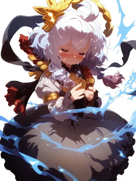 score_9,score_8_up,score_7_up,score_6_up, source_anime, <lora:MeMaXL_V3:0.8>, <lora:naipony2:0.8>, shiny, shiny skin, <lora:alphes.pony:0.8>,
anime style,rating_safe,(zPDXL),Electra,grey dress,1girl,solo,tears,crying,closed eyes,blush,white background,simple background,open hand,trembling,ahoge,electricity,mitsudomoe (shape),