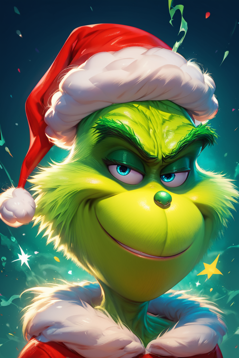 score_9, score_8_up, score_8,  ,,, , zzGrinch, 1boy, male focus, santa hat, christmas, santa costume, fur trim, green skin,   <lora:GrinchPDXL:1.0>,,,, BREAK, embedding:zPDXL, Expressiveh, ,,, <lora:EnergyCAT:1.0>, solo, smile, looking at viewer, aura, blue sky, ,,, <lora:SDXLFaeTastic2400:0.5>, <lora:Expressive_H-000001:0.4>,