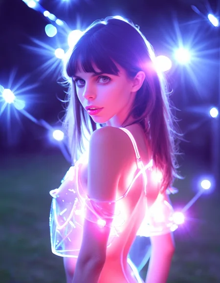 an overexposed creation by canon r5 of a fashion model looking like eleaxl6 playing with lights