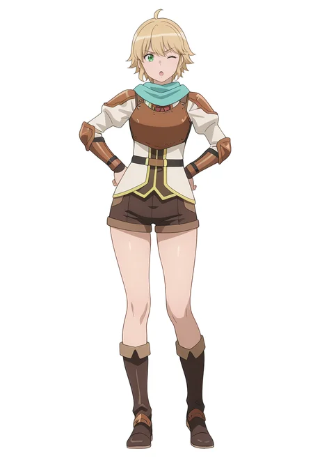 Smooth Quality,masterpiece,very intricate, high quality details, ultra realistic, high detailed skin,
simple background, white background,
front view,;o,akanbe,standing pose, arms akimbo, feet slightly apart, determined expression, balanced posture, ,
<lora:Rembrandt_Yunocnn:0.8> rembrandtyuno/cnn, blonde hair, solo, green eyes,1girl,
armor, shorts,boots,