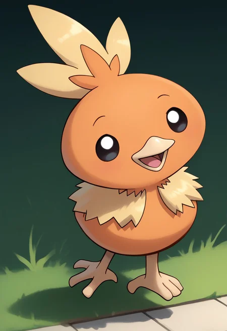 score_9, score_8_up, score_7_up, score_6_up, extremely detailed, torchicLora, pokemon (creature), solid black eyes, big head, tiny body, round head, chibi, super deformed, cute, smol bean, cowboy shot, happy, open mouth, looking around, solo, facing viewer, front view, the park, outdoors, daytime, bright lighting,