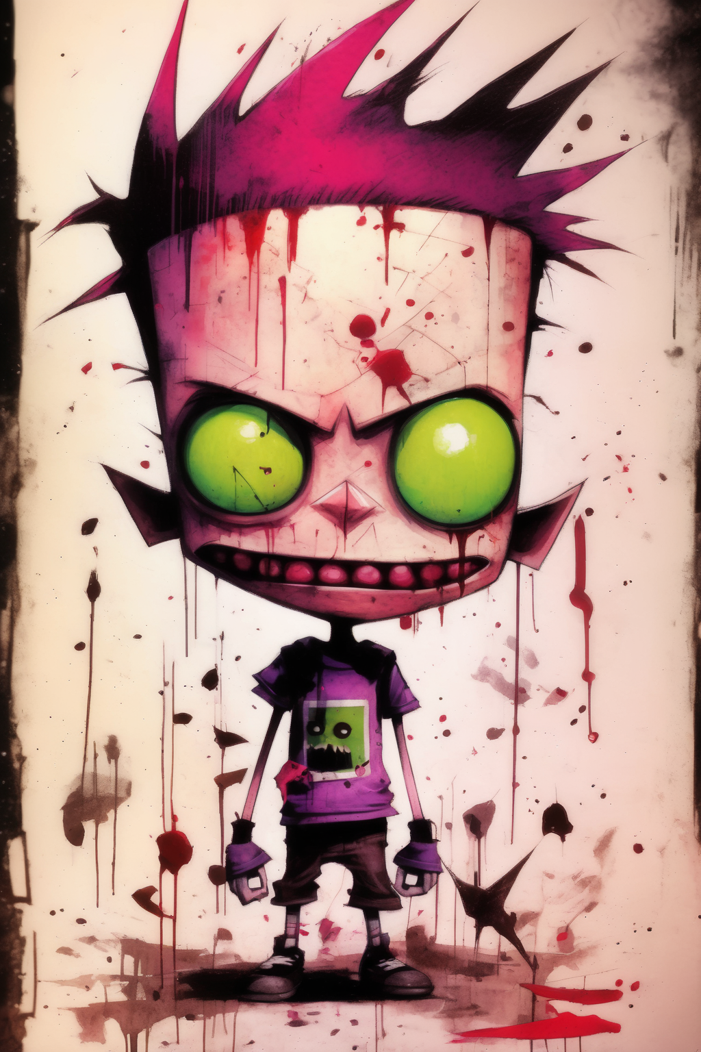 <lora:Skottie Young Style:1>Skottie Young Style - invader zim, in the style of trash polka