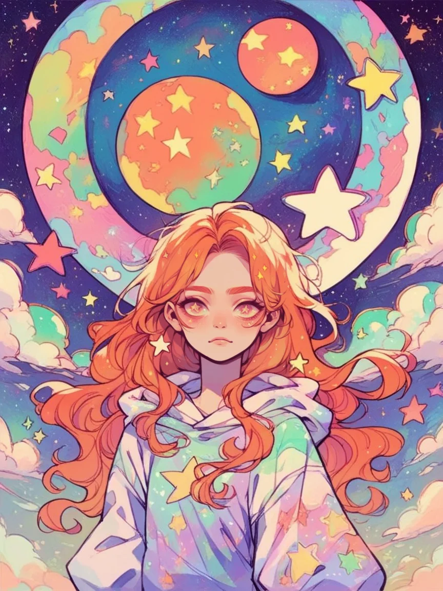 score_9, score_8_up, score_7_up, score_6_up, mushg4l, 1girl, colourful, trippy, moon, stars, long hair, ginger hair <lora:mushg4lXLP:0.8>