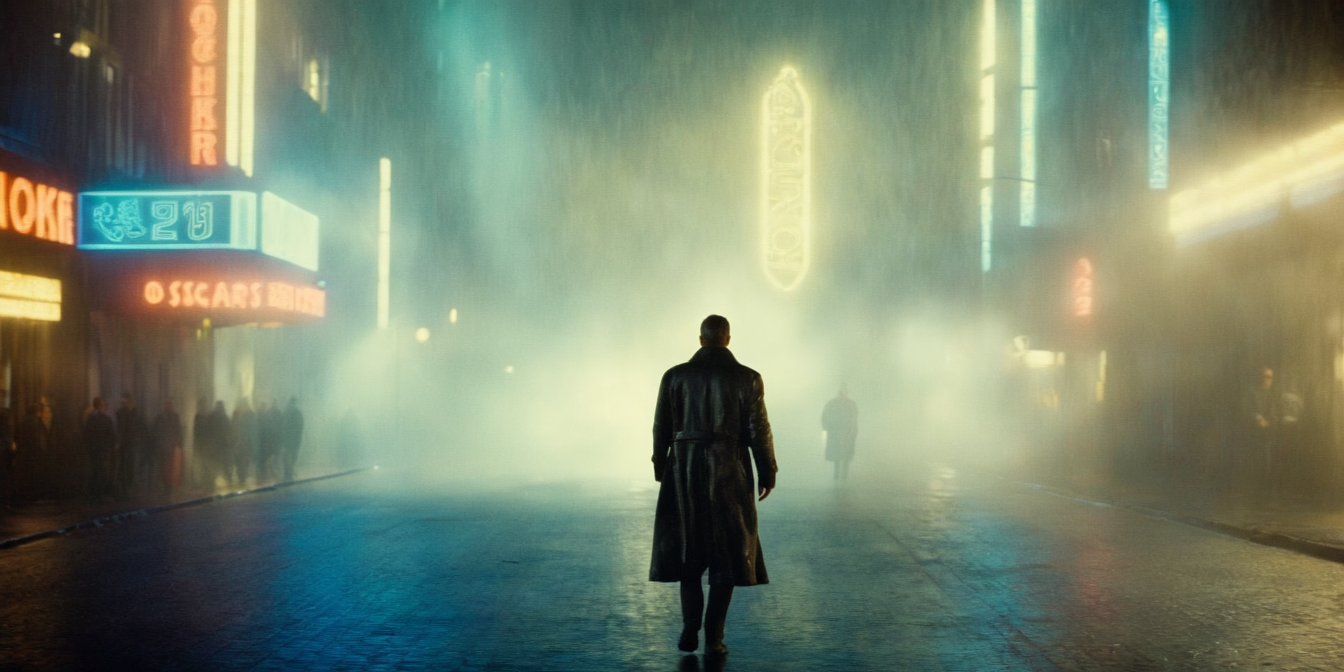 cinematic film still of  <lora:Kodak Motion Picture Film Style:1> HDR, asymmetrical
<lora:cinematic vintage film:1> cinematic vintage film style
An Oscar winning sci fi movie for Best Cinematography a man walking down a street at night from blade runner movie Kodak Motion Picture Film Style, shallow depth of field, vignette, highly detailed, high budget, bokeh, cinemascope, moody, epic, gorgeous, film grain, grainy