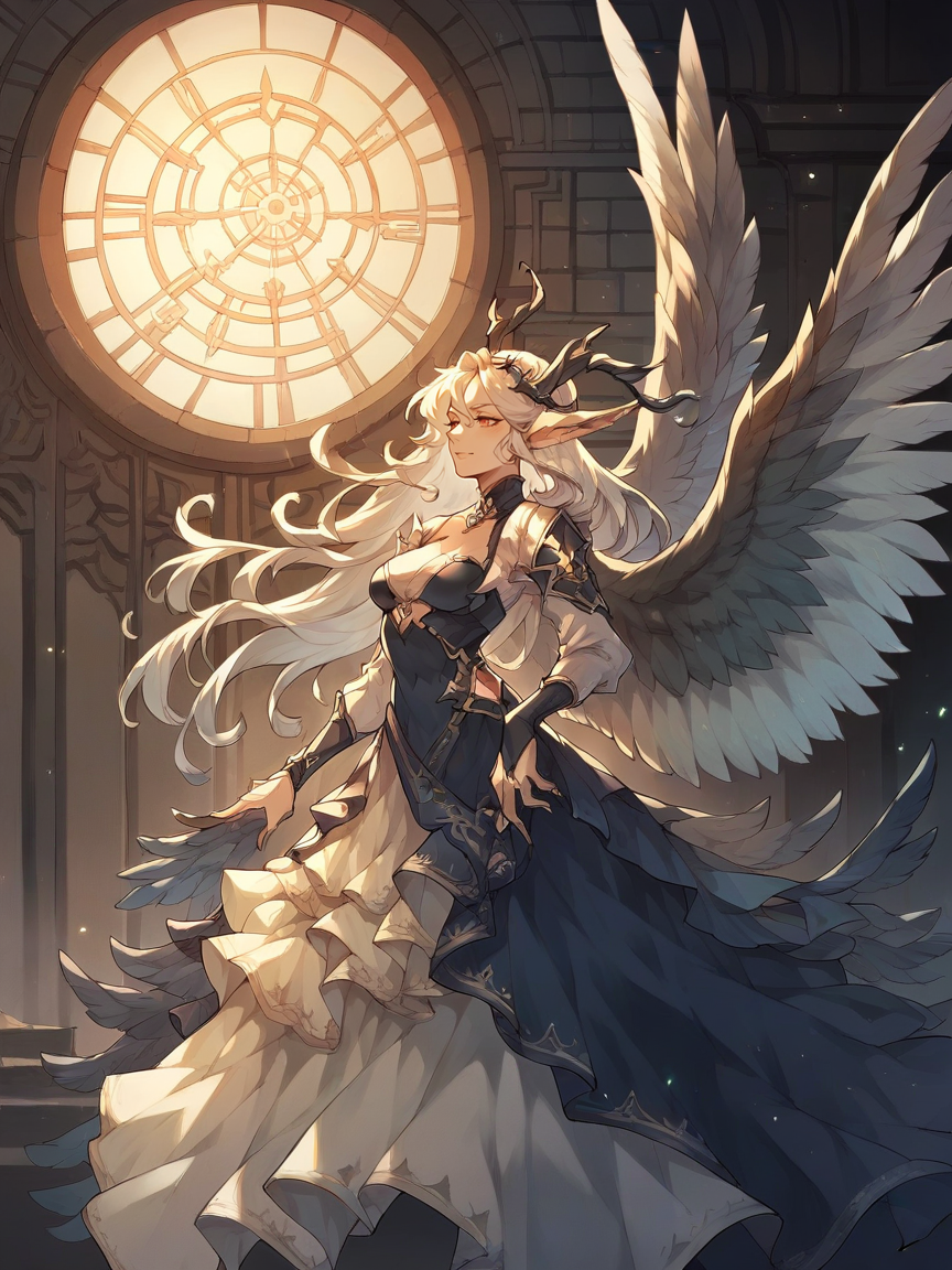score_9, score_8_up, score_7_up, score_6_up, score_5_up,   <lora:mitraXLP:0.8> mitra, hair flowing over, 1girl, wings