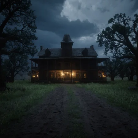 cinematic film still of cinematic film still of  <lora:Red Dead Redemption style:1>
a creepy looking building with a creepy sky,outdoors,sky,cloud,tree,no humans,night,cloudy sky,grass,building,night sky,scenery,mountain,sign,fence,road,dark,house , epic, Western, adventures, outlaw, Red Dead, Western United States, wild west, cowboy, cowgirl, Open world, 1900's, realistic, cinematic, film look, dramatic light, partially covered in shadows, gang, Western-themed action-adventure, Red Dead Redemption style, shallow depth of field, vignette, highly detailed, high budget, bokeh, cinemascope, moody, epic, gorgeous, film grain, grainy