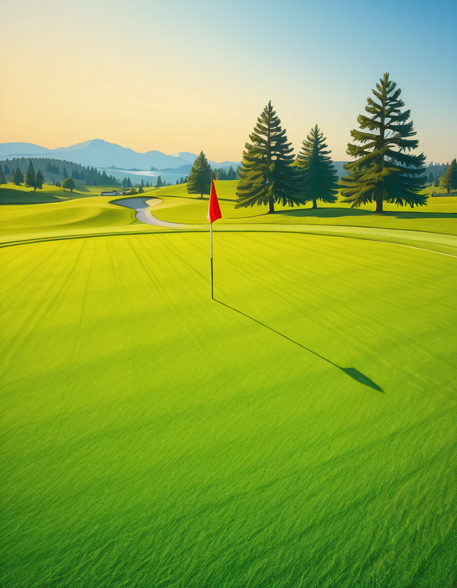 A beautifully maintained golf green in the golden light of late afternoon. The smooth, vibrant green grass is perfectly trimmed, with subtle undulations adding depth to the putting surface. A bright red flag flutters gently atop a sleek white pin, marking the hole at the center of the green. Surrounding the green, a soft fringe of slightly longer grass transitions into the rolling fairway, which stretches toward the horizon. In the background, tall pine trees cast long shadows, and a tranquil water hazard reflects the warm hues of the sky. The atmosphere is calm and inviting, capturing the essence of a perfect golfing moment.
<lora:SDXLFaeTastic2400:0.4> <lora:extremely_detailed:0.4> extremely detailed, <lora:golf_c0urs3-ill:1>,golf c0urs3, Masterpiece,best quality,hi res,8k,hi res,8k,award winning,(sharp focus, intricate, highly detailed),