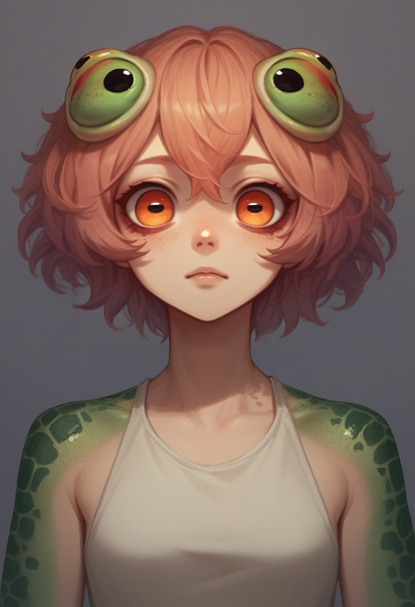 score_9, score_8_up, score_7_up, source_anime, upper body, horizontal pupils, <lora:HorizontalPupils_XLPD:1>, frog monster, monster girl,