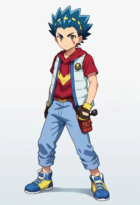 score_9, score_8_up, score_7_up, score_6_up, highly detailed,Good Colors, Glowing Skin, Good Shading, Good Eyes, Contrast Shading, 1boy,handsome boy, male focus, solo, slim, skinny, slim body, young man, correct anatomy, alone, no muscles, Valt, 1boy, male_focus, blue hair, blue and yellow headband, brown eyes, red facemarks, red hoodie, light blue body warmer, black and yellow gloves, blue pants, blue and yellow shoes