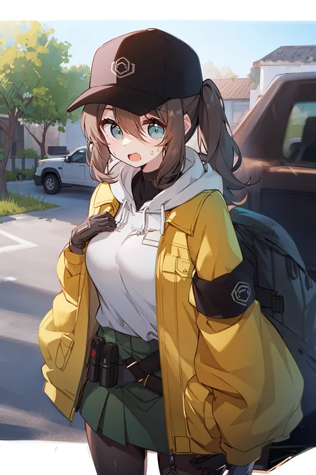 1girl,unparalleled masterpiece, mature female, ((thick thighs, huge chest, mature, adult))

girls'_frontline, dima_(girls'_frontline), aningay, 1girl, baseball_cap, black_headwear, blue_eyes, blush, brown_hair, cropped_legs, gloves, green_gloves, green_shirt, green_skirt, grey_pantyhose, hair_between_eyes, hat, jacket, long_hair, long_sleeves, looking_at_viewer, looking_back, open_mouth, pantyhose, shirt, skindentation, skirt, solo, sweat, yellow_jacket

 <lora:dimaGirlsFrontline_10:0.6>