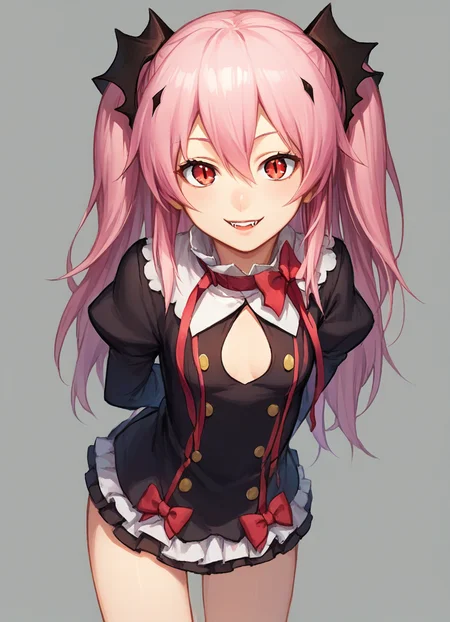 score_9, score_8_up, score_7_up, BREAK ,
<lora:Krul_Tepes:1>
KrulTepesER, 1girl, pink hair, vampire
leaning forward, arms behind back, smile