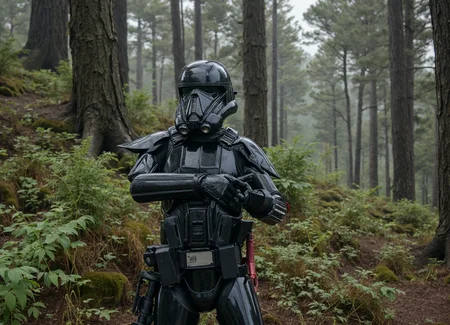 {"T5": ",A highly detailed photograph of an Imperial Death Trooper from Star Wars, stranded in a prehistoric era with hostile physics. The trooper is standing at the edge of a dense, misty forest, with a mix of ferns and early trees behind him. His armor is battered and scratched, with a few broken plates and exposed wiring. He has a look of intense focus and concern on his face, with his helmet's visor slightly raised. He is dressed in his standard Imperial armor, with a modest covering of his body from shoulder to ankle. The camera is positioned at a 45-degree angle, about 10 feet away from the trooper, capturing his rugged expression and the intricate details of his armor. The lighting is dim, with the sun peeking through the trees, casting dappled shadows on the forest floor.,", "CLIP-L": ",Imperial Death Trooper, Star Wars, prehistoric era, hostile physics, betrayal, dense misty forest, ferns, early trees, battered armor, broken plates, exposed wiring, intense focus, concern, rugged expression, standard Imperial armor, modestly dressed, 45-degree angle, dappled shadows, dim lighting, high detail, photograph,"}
<lora:Imperial_Death_Trooper_Star_Wars:1.0>