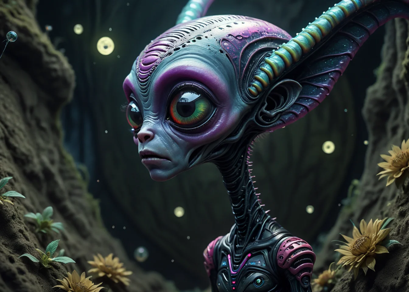 xslx, surrealism, darkness sad female alien species face, highly detailed, Gorgeous, Moonlit, dark violet, eerie, pristine, serene <lora:fx-01:1.25> <lora:surrealism-v1:1> <lora:alien-species:.4>