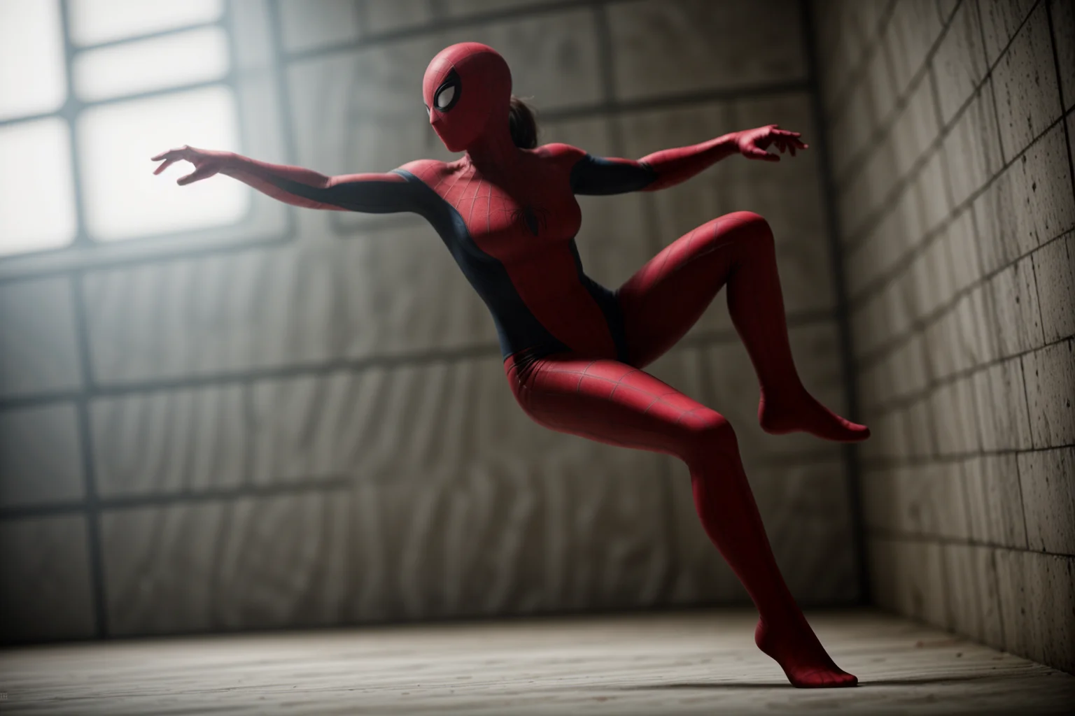 Marvel movies,full body,photo of a 18 year old girl,spiderman,parkour,happy,ray tracing,detail shadow,shot on Fujifilm X-T4,85mm f1.2,sharp focus,depth of field,blurry background,bokeh,lens flare,motion blur,<lora:add_detail:1>,<lora:LCM_LoRA_Weights_SD15:1>,