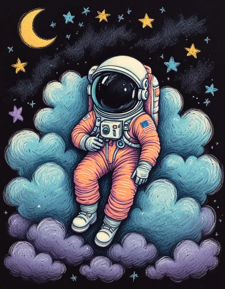 astronaut sleeping on a cloud, stars, moon novuschroma13 style pastels illustration on black <lora:novuschroma13 style_2:1> <lora:sdxl_lightning_8step_lora:1>