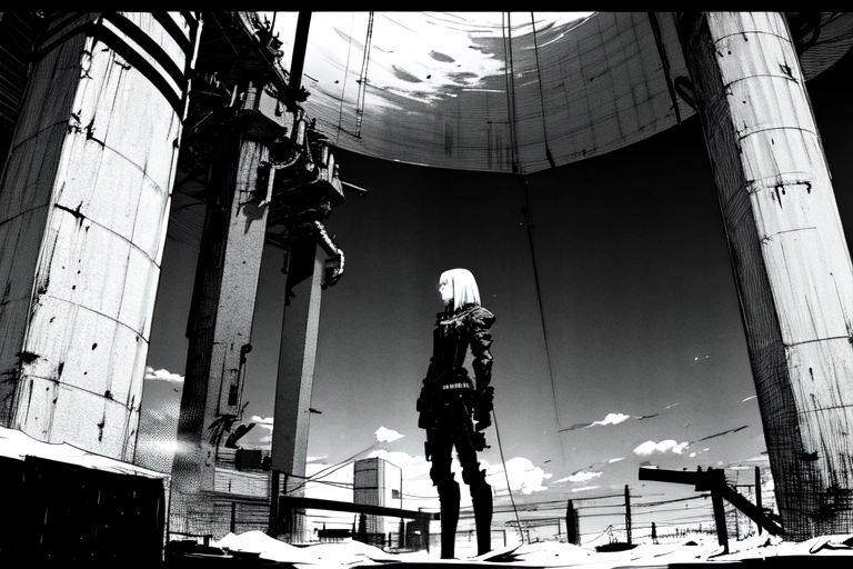 highly insanely detailed, masterpiece, top quality, best quality, highres, 4k, 8k, RAW photo, (very aesthetic, beautiful and aesthetic),  
tsutomu nihei,nihei_tsutomu,blame!,blame gakuen!,abara,TNstyle,sidonia_no_kishi,(hangar,lab,giant room),tentacles,clouds,foggy,fog,smoke,concrete walls,metal walls,toha heavy industries,dome,bones,fence,bridge,letterboxed,drainpipe,buildings,machinery,star \(sky\),starry sky,gauna,gauna mech,walkway,lantern,dark sky,black sky,cables,tubes,industrial pipes,light particles,dark background,cyberpunk,blm,science fiction,empty,no human,decrepit,open space,flock,vast scenery,perspective, 
<lora:ABARA:0.6>, 
(1girl:1.3), 
solo focus, 
pastel blue background,âââ