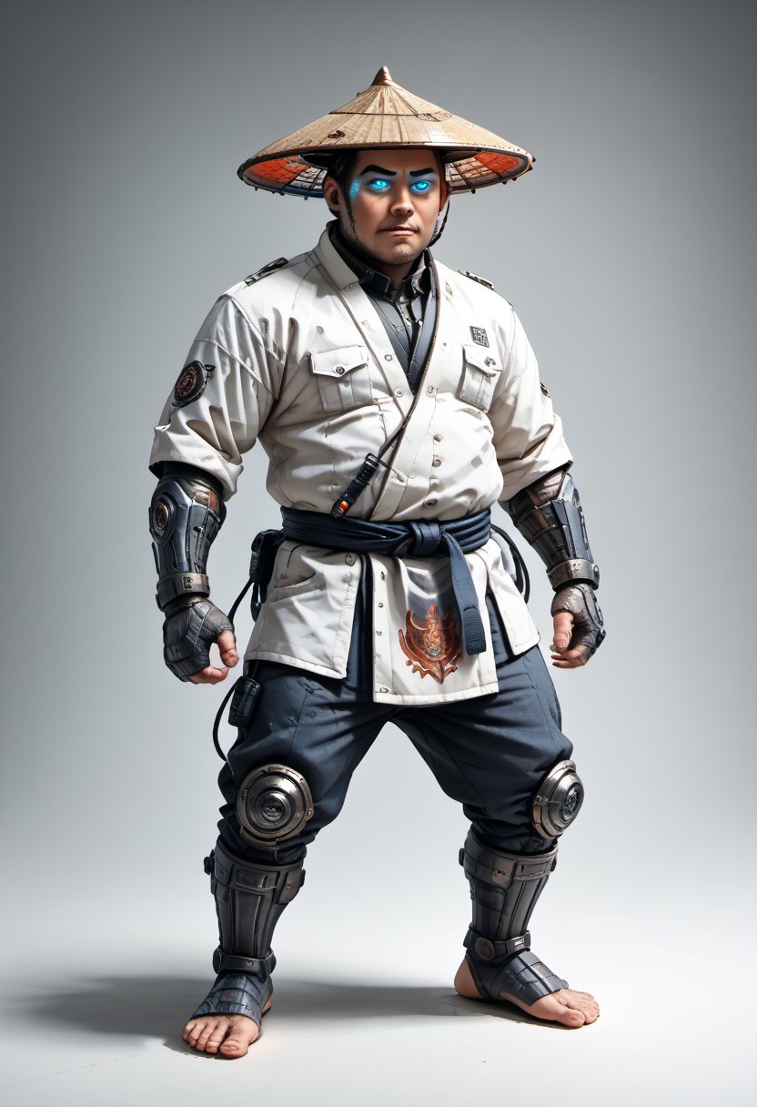 masterpiece, best quality, newest,
 eyecatching composition, dynamic pose, dynamic angles, detailed background of bamboo forest, Asian conical hat, strawhat, conical hat,
A Shadow faster than the light
Like cosmic fire his presence is
Shining in the night
Born from high technology
Too fast for human eyes to see
A soldier made of cyber steel
Create to kill the enemy
By neutreon power he is ready to strike
Can you feel the fire
See the anger in his burning eyes
He's the Super Sonic Samurai
By jetpack power he's ready to fly
He's the Super Sonic Samurai
Laser Katana high up to the sky
For the Super! Sonic Samurai!
barefoot plantigrade furry male, panda bear, chubby