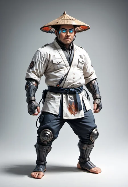 masterpiece, best quality, newest,
eyecatching composition, dynamic pose, dynamic angles, detailed background of bamboo forest, Asian conical hat, strawhat, conical hat,
A Shadow faster than the light
Like cosmic fire his presence is
Shining in the night
Born from high technology
Too fast for human eyes to see
A soldier made of cyber steel
Create to kill the enemy
By neutreon power he is ready to strike
Can you feel the fire
See the anger in his burning eyes
He's the Super Sonic Samurai
By jetpack power he's ready to fly
He's the Super Sonic Samurai
Laser Katana high up to the sky
For the Super! Sonic Samurai!
barefoot plantigrade furry male, panda bear, chubby