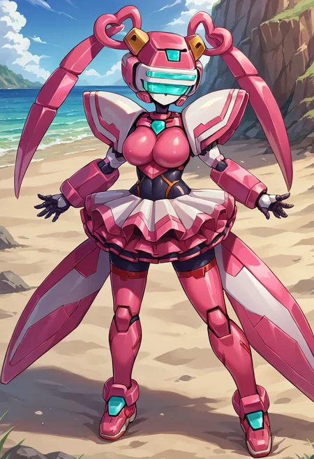 score_9, score_8_up, score_7_up, source_anime, BREAK
<lora:Pochincoff_VirtualOn_V1:1>,Pochincoff_VirtualOn,1 girl, robot, robot joints, armor, bodysuit, colored skin, shiny skin, head_mounted display, green eyes, thighhighs, mecha skirt, dark skin,
Pink Armar, Pink Hart, twin tails,
Sunlight, sandy beach, resort, outdoors,