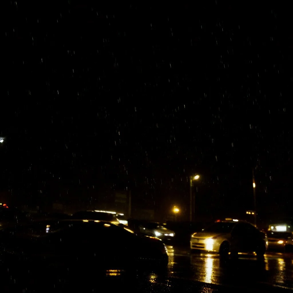city lights, rain, cars