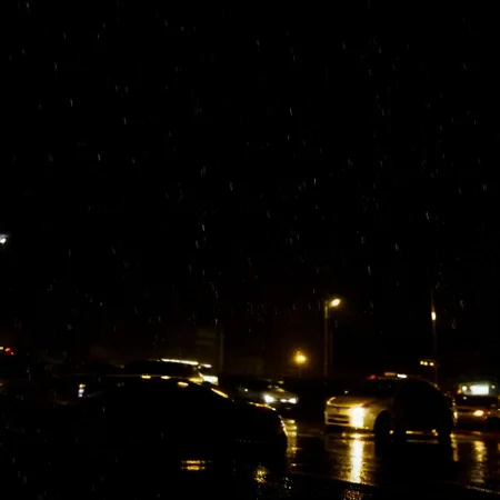 city lights, rain, cars