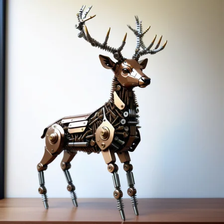 a deer made out of Screws, photorealistic, full of details, detailed screws, <lora:SteelScrewsStyle-000006:0.7>