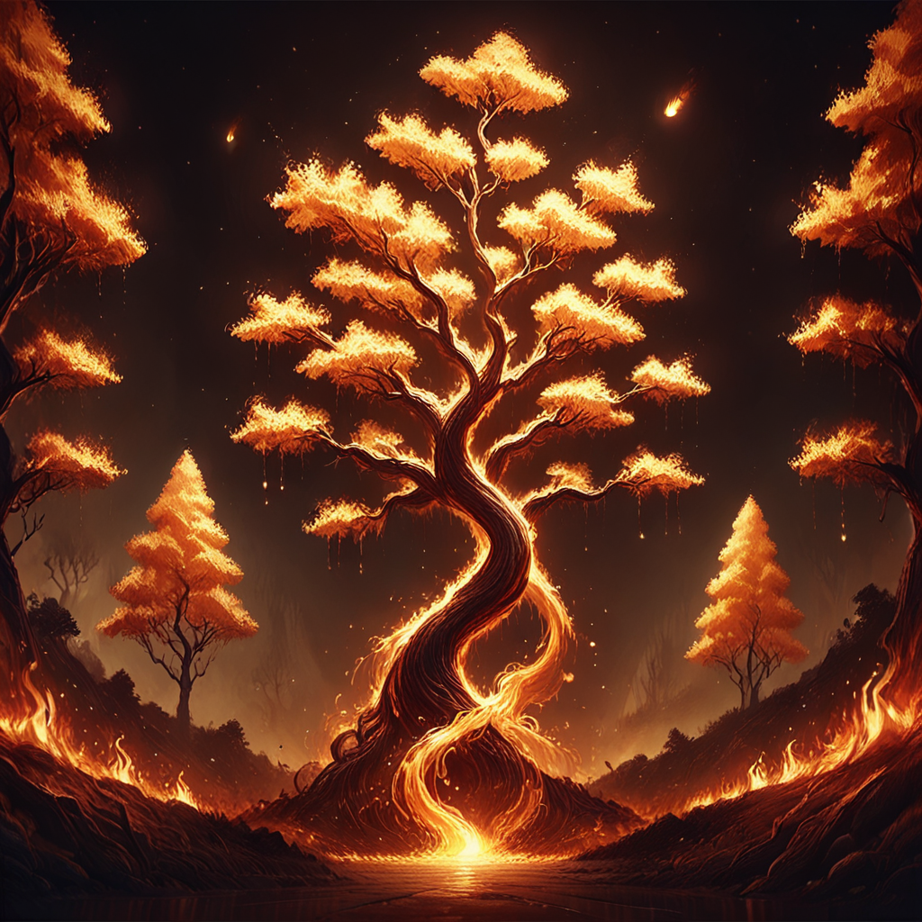 embedding:lazyup, embedding:lazympos,flamestyle, a sentient wildfire taking the form of a dancing spirit in a sacred grove, ancient trees outlined in glowing amber and gold. <lora:Flame_Style-000009:0.8000000000000002> <lora:TrendCraft_The_Peoples_Style_Detailer-v2.0A-3_13_2025-PonyXL:0.4000000000000001>