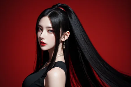 highly insanely detailed, masterpiece, top quality, best quality, highres, 4k, 8k, RAW photo, (very aesthetic, beautiful and aesthetic),
beth_\(megami_tensei\),bethsmtii,shin megami tensei ii,long hair,black hair,straight hair,sleek black,jewelry,cross,headband,red_lipstick,katana,sword,
<lora:zs_Beth:0>,
(1girl:1.3), 1other,
rich red background,âââ