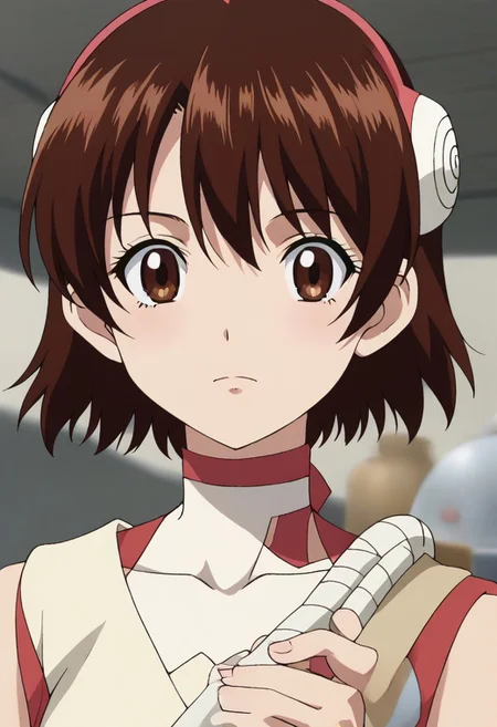 <lora:SlimesYuzuriha:1>, slimes_yuzuriha, woman, solo,short hair,brown hair,brown eyes,