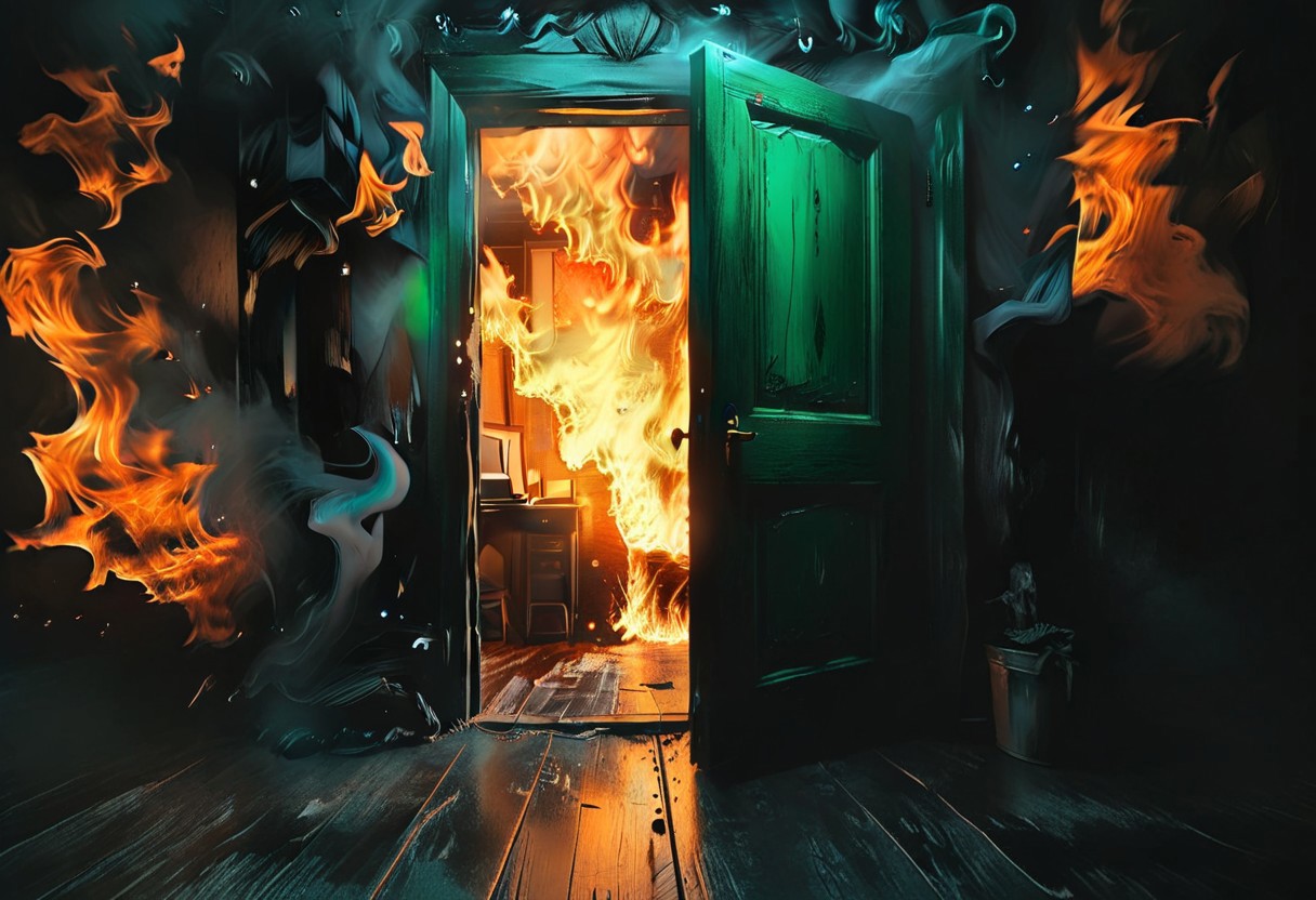 <lora:flame silhouette:1>,  <lora:flame:1>, flame,
burning office green door, office,
graphic style of novel comics, perfect hands, 2d,
8k, hyperrealism, masterpiece, high resolution, best quality, ultra-detailed, super realistic, Hyperrealistic art, high-quality, ultra high res, highest detailed, lot of details, Extremely high-resolution details, incredibly lifelike, colourful, soft cinematic light,
